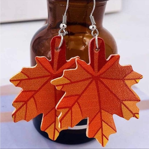 Faux Leather Colorful Autumn Leaf Earrings - Picture 8 of 10